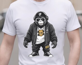 Cool Gorilla T-shirt, Hip Hop Gorilla Tee, Rap Tee, Gorilla Graphic Shirt, Headphones Tee, Animal Shirt, Urban Gorilla  T-Shirt, Gorilla Tee