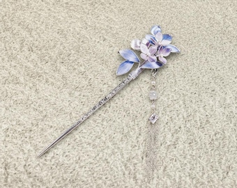 Horquilla vintage con borla floral azul lavanda, pasador de pelo retro con flores