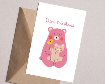 Merci maman, carte de voeux imprimable pour la fête des mères, téléchargement immédiat, ours en peluche mignons, carte pour maman, cadeau pour maman, juste parce que
