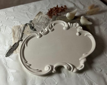 Vintage Baroque Jesmonite Tray Ornate Jewelry Dish Vanity Perfume Tray French Country Catchall Aesthetic Room Decor Gift for Her