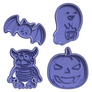 Halloween Cookie Cutter Set #1 | 3D Printed Baking Tool | Monster, Pumpkin, Ghost, Bat