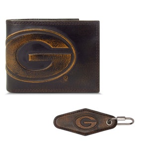 Cartera de cuero plegable universitaria para hombre de Georgia Bulldogs - Combinación de llavero - Regalo para fanáticos de Georgia - Juego de regalo de UGA Bulldogs - Cartera UGA