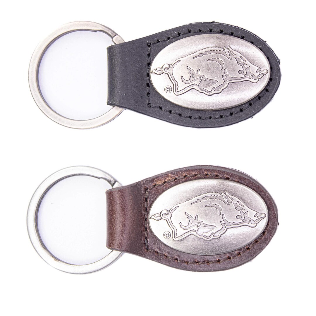 Arkansas Razorbacks Oval Leather Key Fob. Sturdy Split Ring and Durable ...