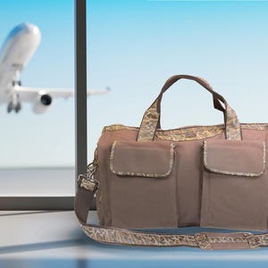 Shot Shell old school camo canvas weekender bag brown tan airport