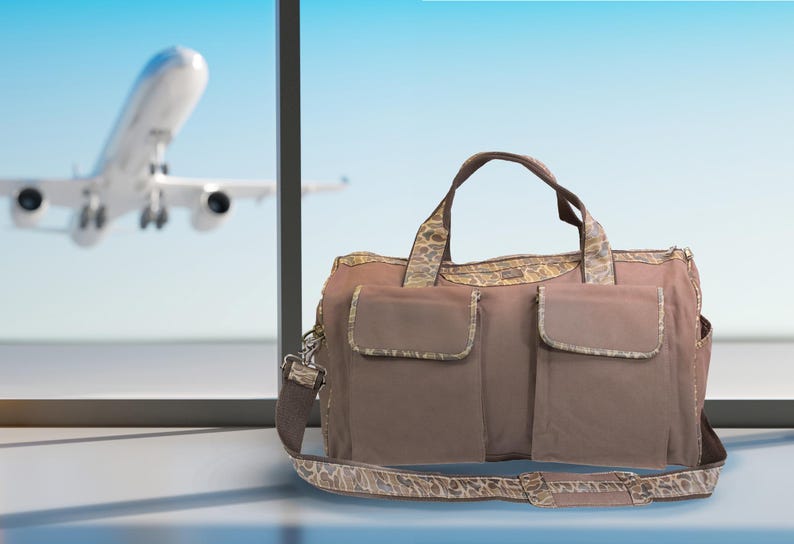 Shot Shell old school camo canvas weekender bag brown tan airport