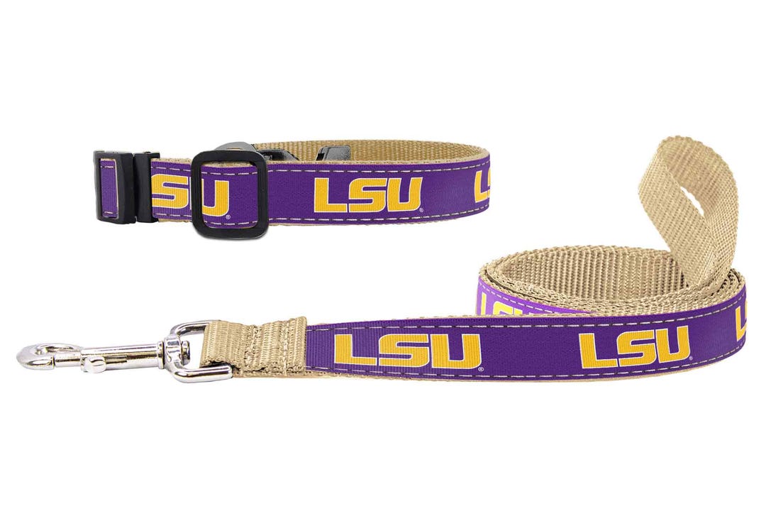 Lsu Boot Ribbons LSU Tigers Collegiate Woven Ribbon Dog Collar. Pet Lead. Adjustable ...