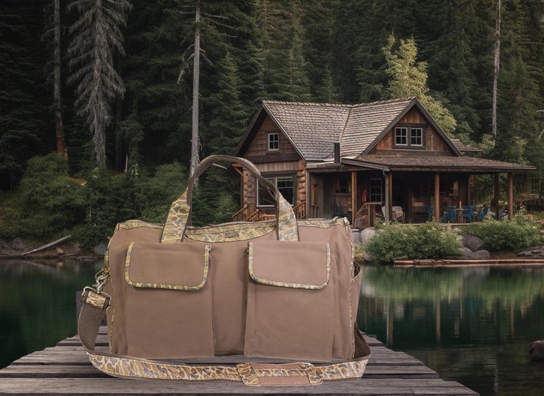 Shot Shell old school camo canvas weekender bag brown tan cabin