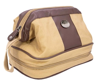 Texas Longhorns Herren Canvas Kulturtasche. Langlebige wasserfeste Tasche. Geräumiges Reisedesign. Gewachster Canvas Khaki Körper. Texas Geschenke