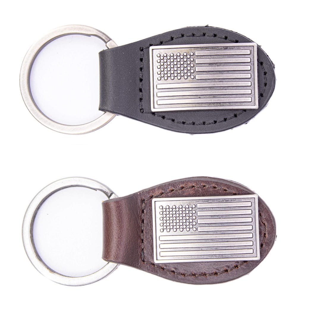 American Flag Leather Keychain - Brown or Black Leather Key Ring - Gift ...