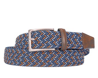 Braided Collegiate Golf Navy and Orange Stretch Belt.