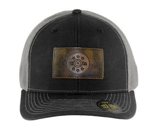 Shotshell Hand Burnished Full Grain Leather Patch Richardson 112 Snapback Trucker Hat