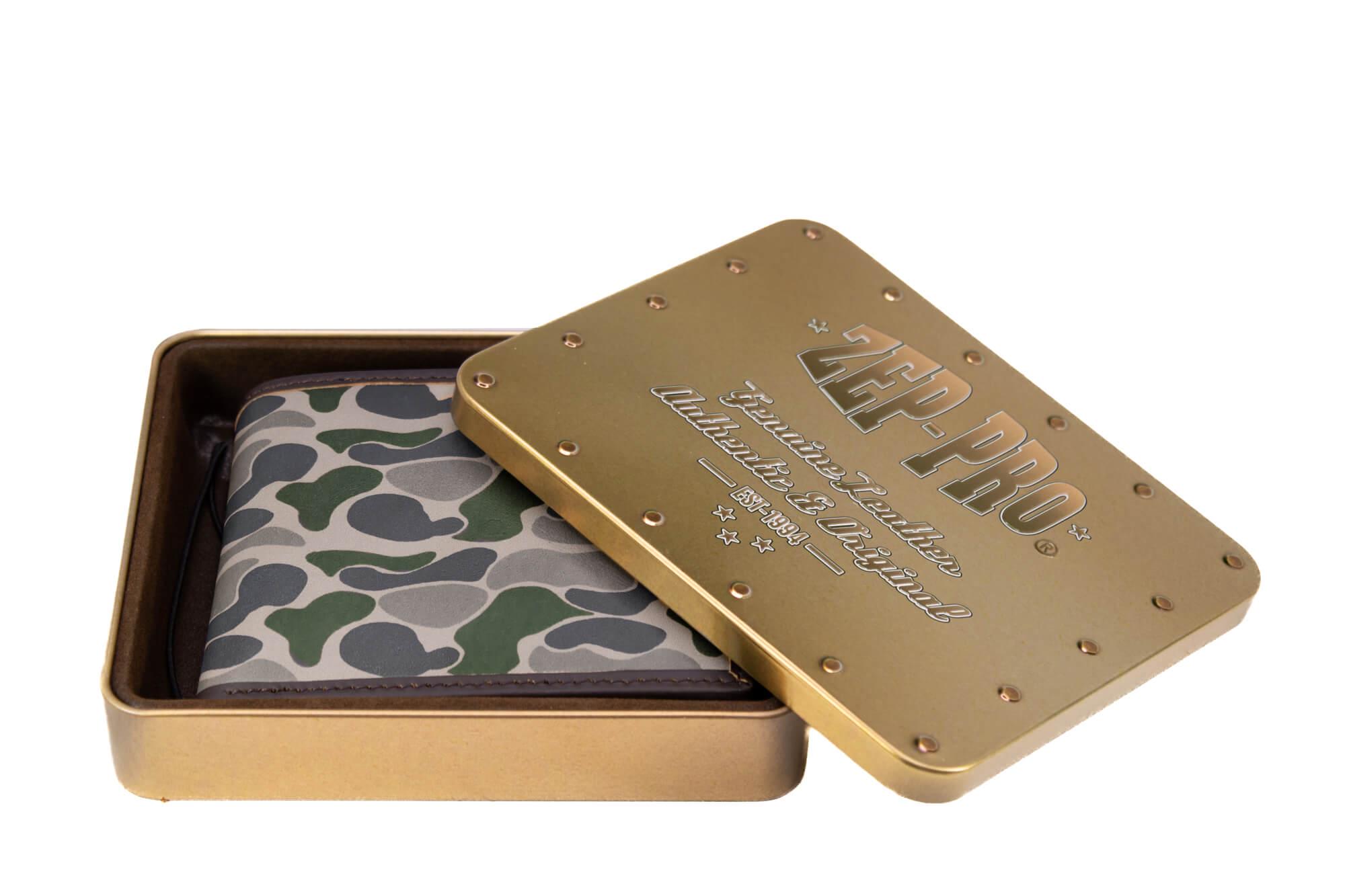 新品　ネイタルデザイン FOLDING BOX HIGH TYPE 2 CAMO Mallard Men's Bifold Old School Camo Leather Wallet. Full Grain