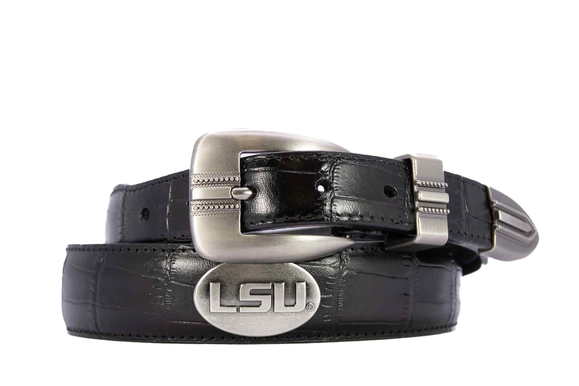 LSU Tigers Men's Dressy Leather Belt. LSU Gift. Tigers Merch. Croc