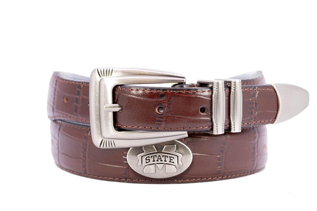 MISSISSIPPI STATE BULLDOGS MEN'S COLLEGIATE BROWN LEATHER CONCHO BELT. main image 0
