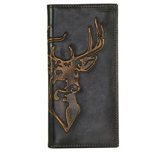 Cartera de cuero estilo secretario de Buck para hombre. Acabado de grano completo bruñido en marrón con logotipo grande grabado en relieve