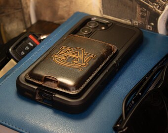 Auburn Tigers Magnetic Phone Card Holder – Brown Burnished Leather or Old School Camo