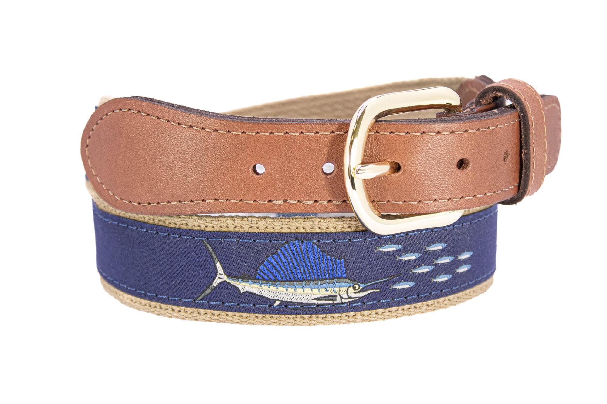 リボンフィッシュベルト Sailfish Men's Woven Ribbon Belt, Navy Fishing Belt, Boating Gift