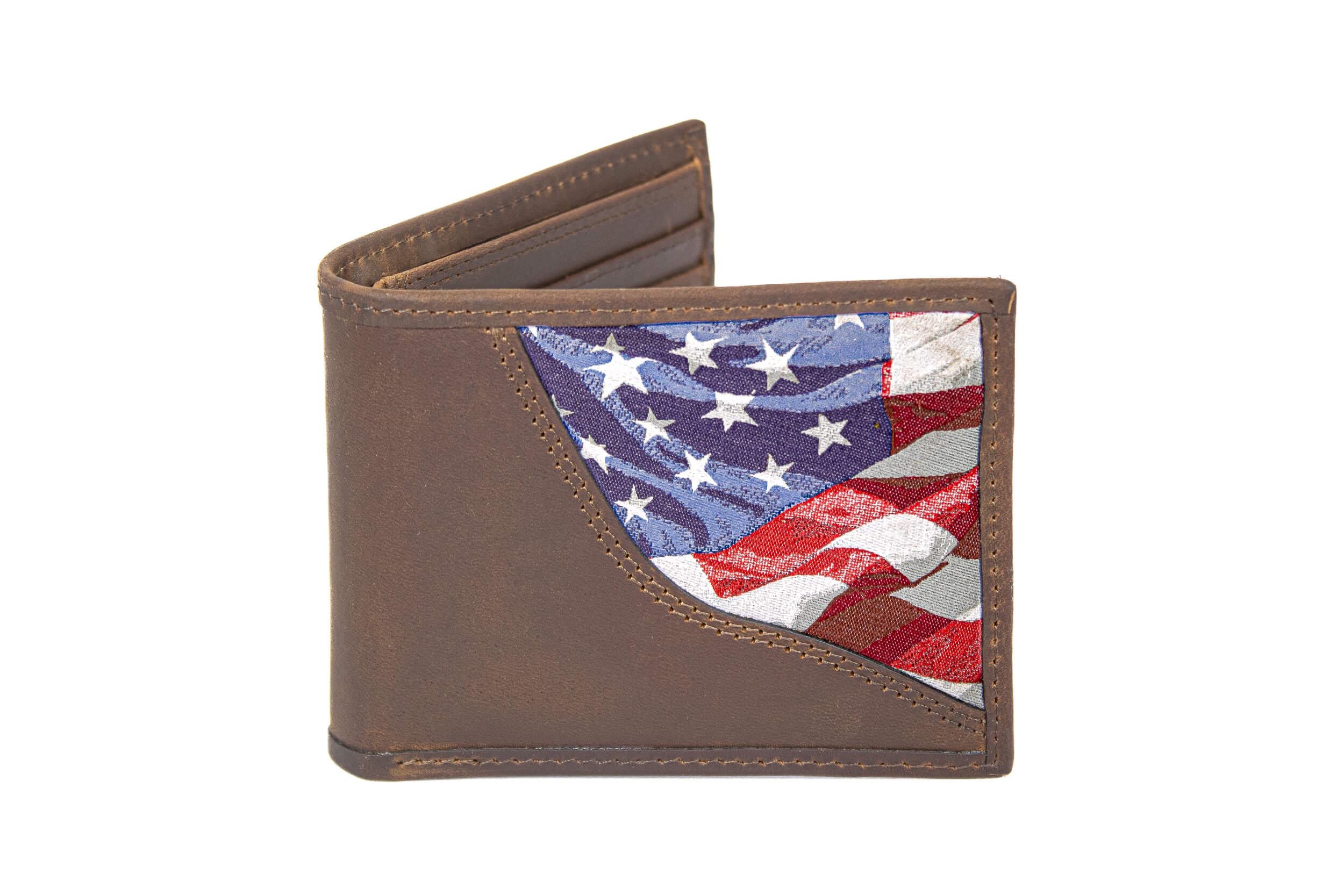 USA Flag Men's Bifold Woven Patch Leather Wallet. - Etsy