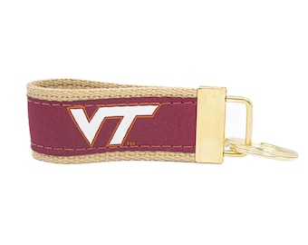 Virginia Tech Hokies Collegiate Woven Ribbon Key Chain. Hokies Key Fob. VT Gift. VT Hokies Key Ring. Brass Clasp and O-Ring.