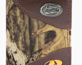Florida Gators Mossy Oak Wallets. Bifold Pass-case. Classic Trifold. Tall Secretary. Mossy Oak Break-up Pattern. Leather Nylon Combo.