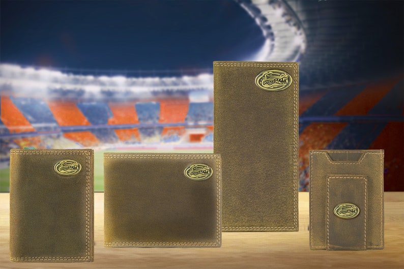 Florida Gators Vintage Tan Leather Wallets Stadium