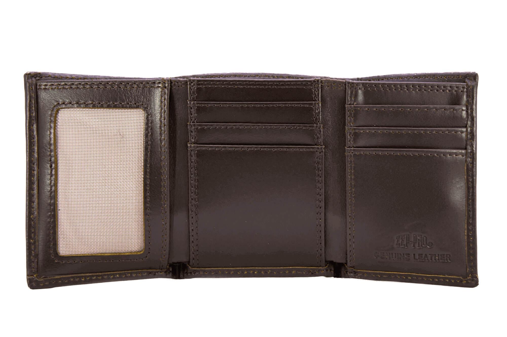 Zep-Pro Mallard Wrinkle Leather Bifold Wallet - Brown Genuine Leather With Silver Concho | ID Window & Card Slots