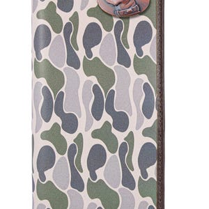 Cartera de cuero con diseño camuflado de la vieja escuela para hombre de Lab Secretary. Cuero de grano completo con logotipo en cobre antiguo