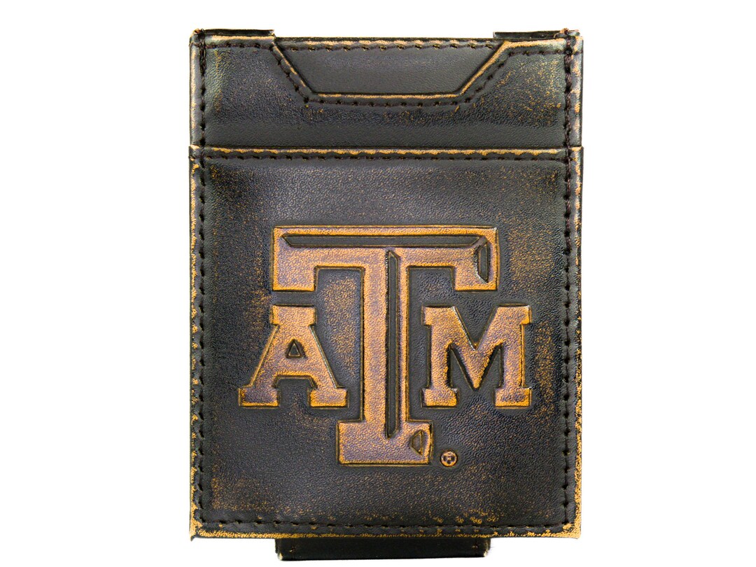 Buy Texas A&M Aggies Men's Collegiate Magnetic Front Pocket Leather  Brown Burnished Full Grain Finish With Large Debossed Logo Online in India 
