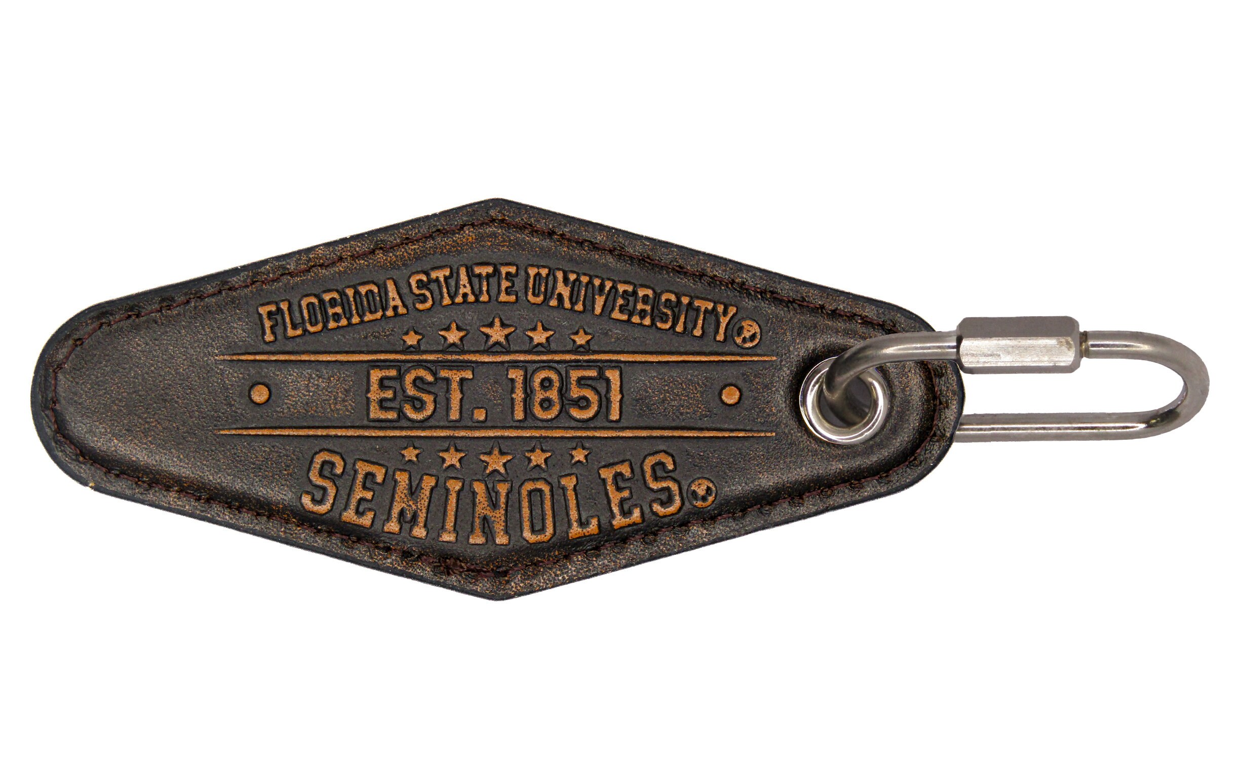 Key Ring Fsu FSU Seminoles Collegiate Full Grain Leather Key Fob. Brown Burnished ...