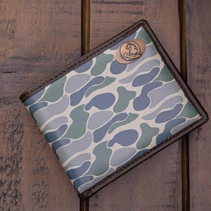 FSU Seminoles Men's Bifold Old School Camo Leather Wallet. Gift For FSU Fan. Quality Full Grain Leather With Antique Copper Logo.