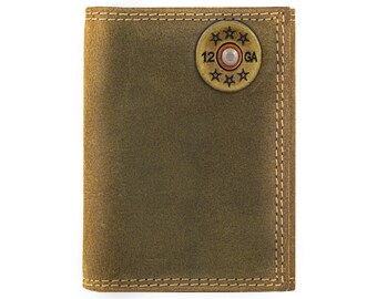 Shotshell Men's Trifold Leather Wallet. Vintage Tan Full Grain