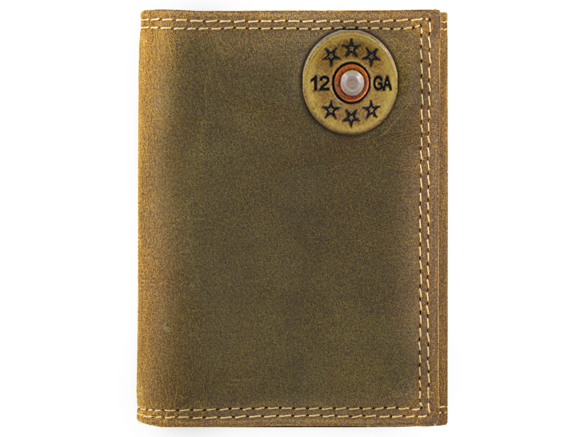 Shotshell Men's Trifold Leather Wallet. Vintage Tan Full Grain
