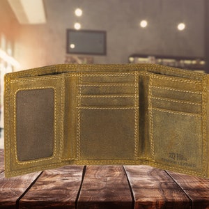 Vintage Tan Leather Trifold Wallet Table