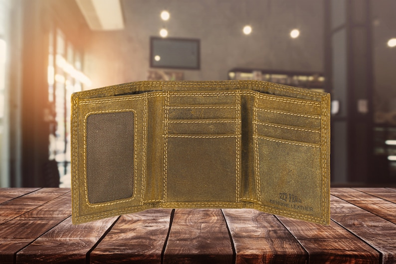 Vintage Tan Leather Trifold Wallet Table