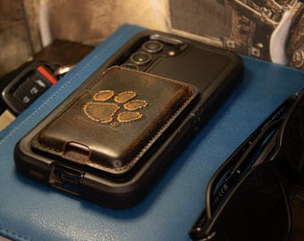Clemson Tigers Magnetic Phone Card Holder – Brown Burnished Leather or Old School Camo