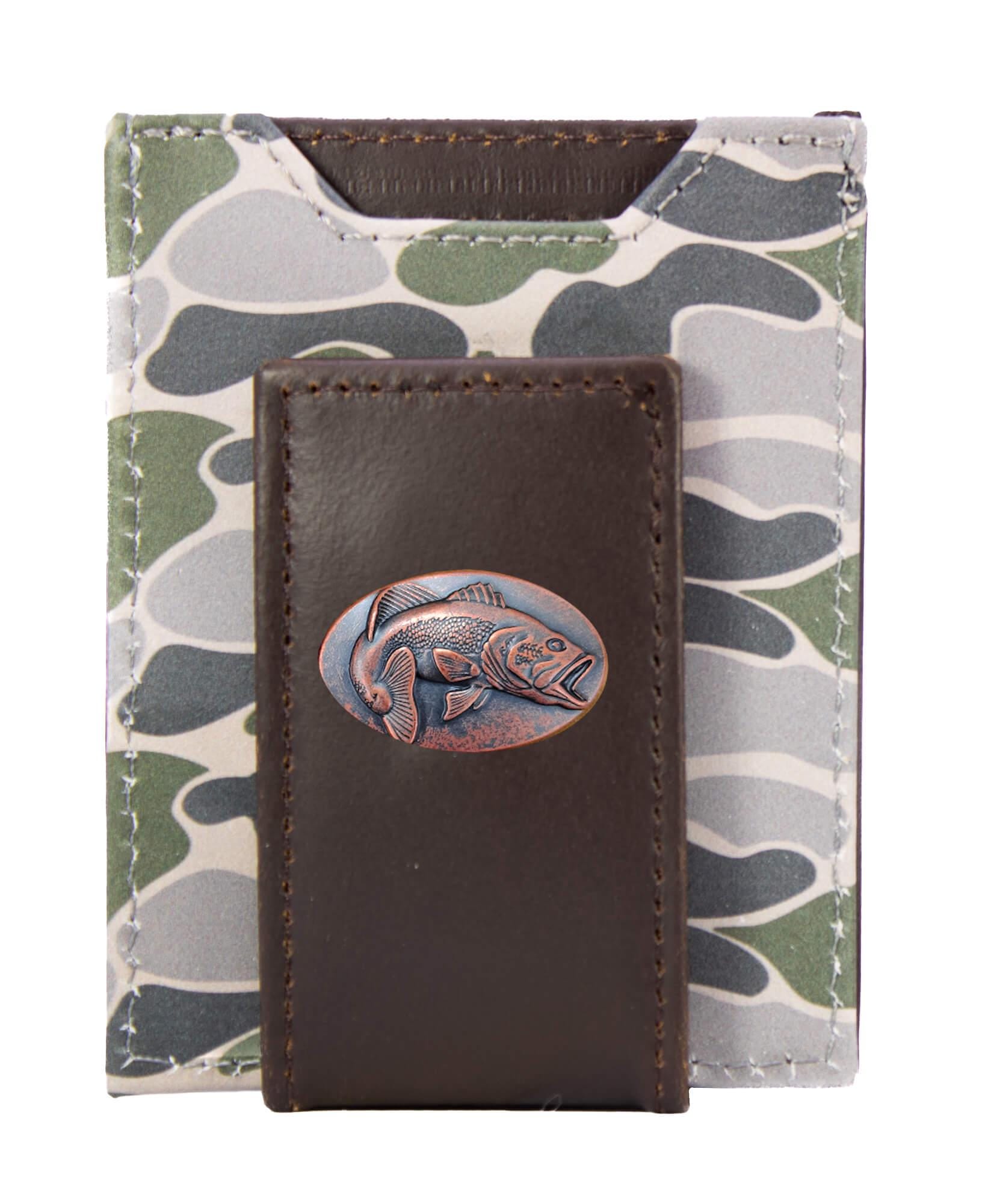 Bass Men's Magnetic Front Pocket Old School Camo Leather Wallet