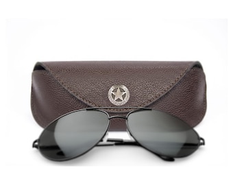 Texas Star Sunglass and Eyewear Case – Brown Pebble with Protective Snap Closure
