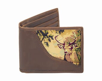Buck Men's Bifold Woven Patch Leather Wallet.
