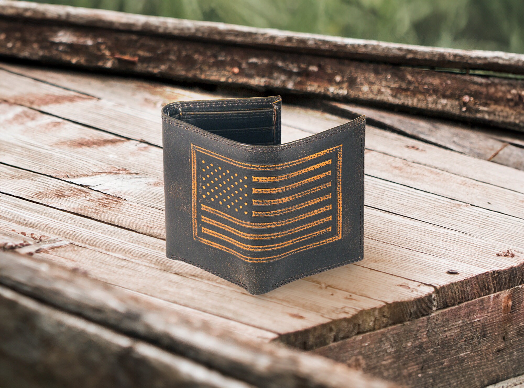 USA Flag Trifold Wallet For Men – Full Grain Leather, RFID Blocking, Patriotic Design, Gift Box Included - View #10