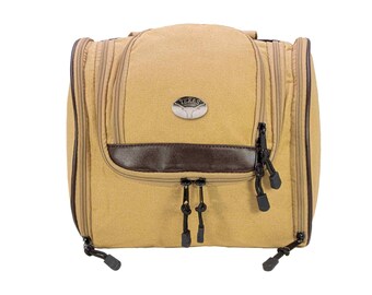 Texas Longhorns Herren Kulturbeutel in Khaki. Langlebige wasserfeste Tasche. Geräumiges Reisedesign. Körper aus gewachstem Canvas. Texas Geschenke