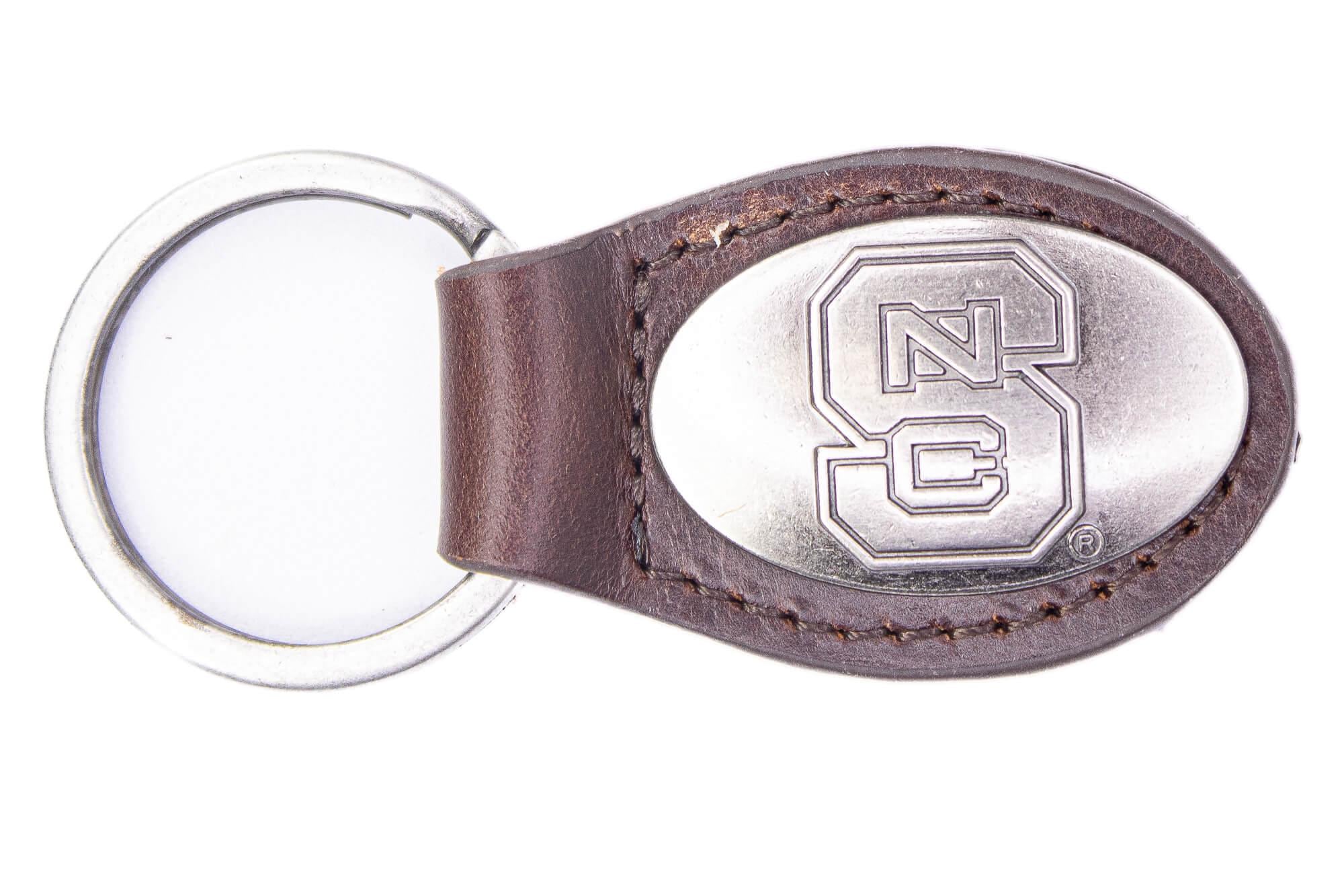 NC State Wolfpack Oval Leather Key Fob. Sturdy Split Ring and
