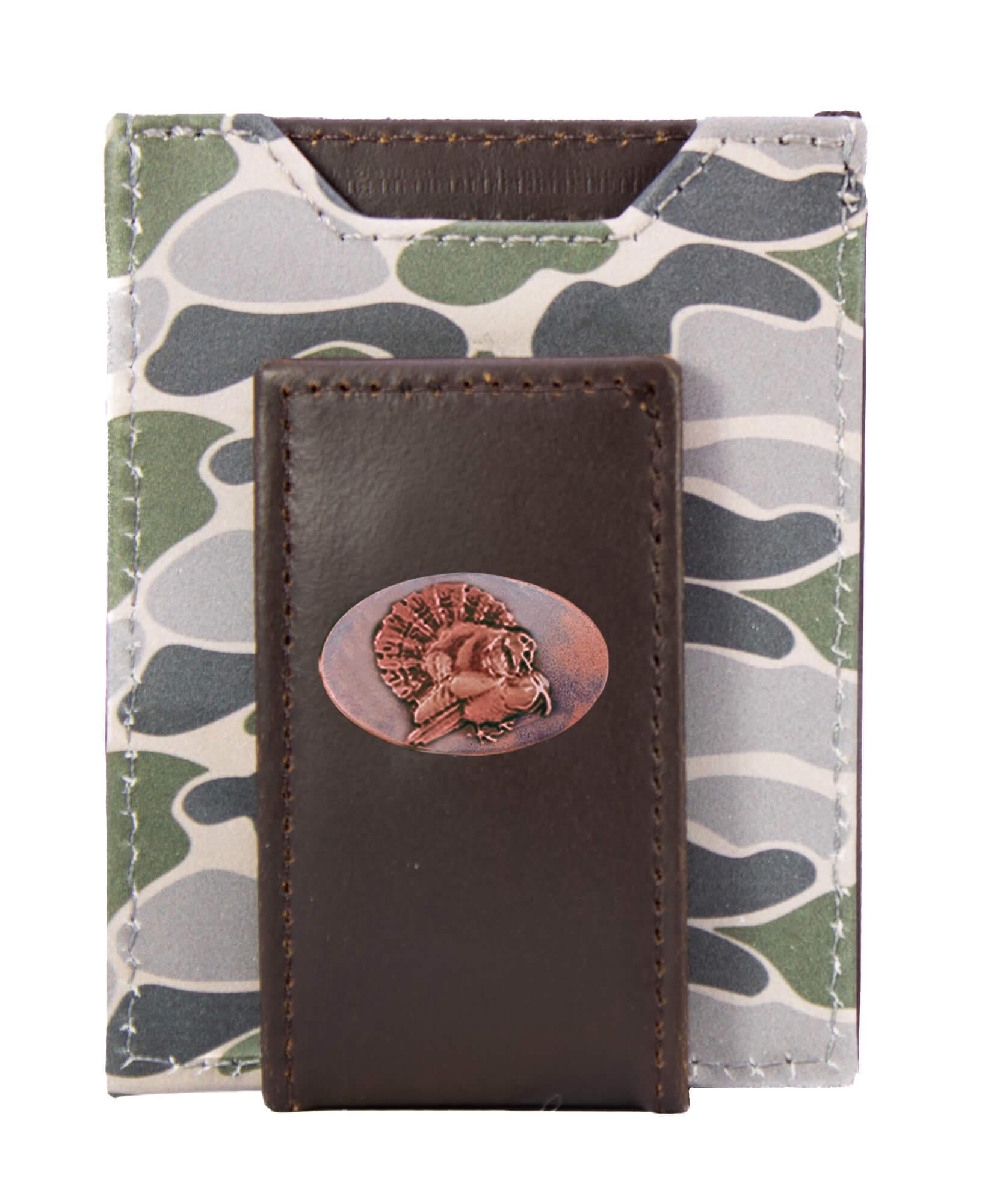 Turkey Men's Magnetic Front Pocket Old School Camo Leather Wallet
