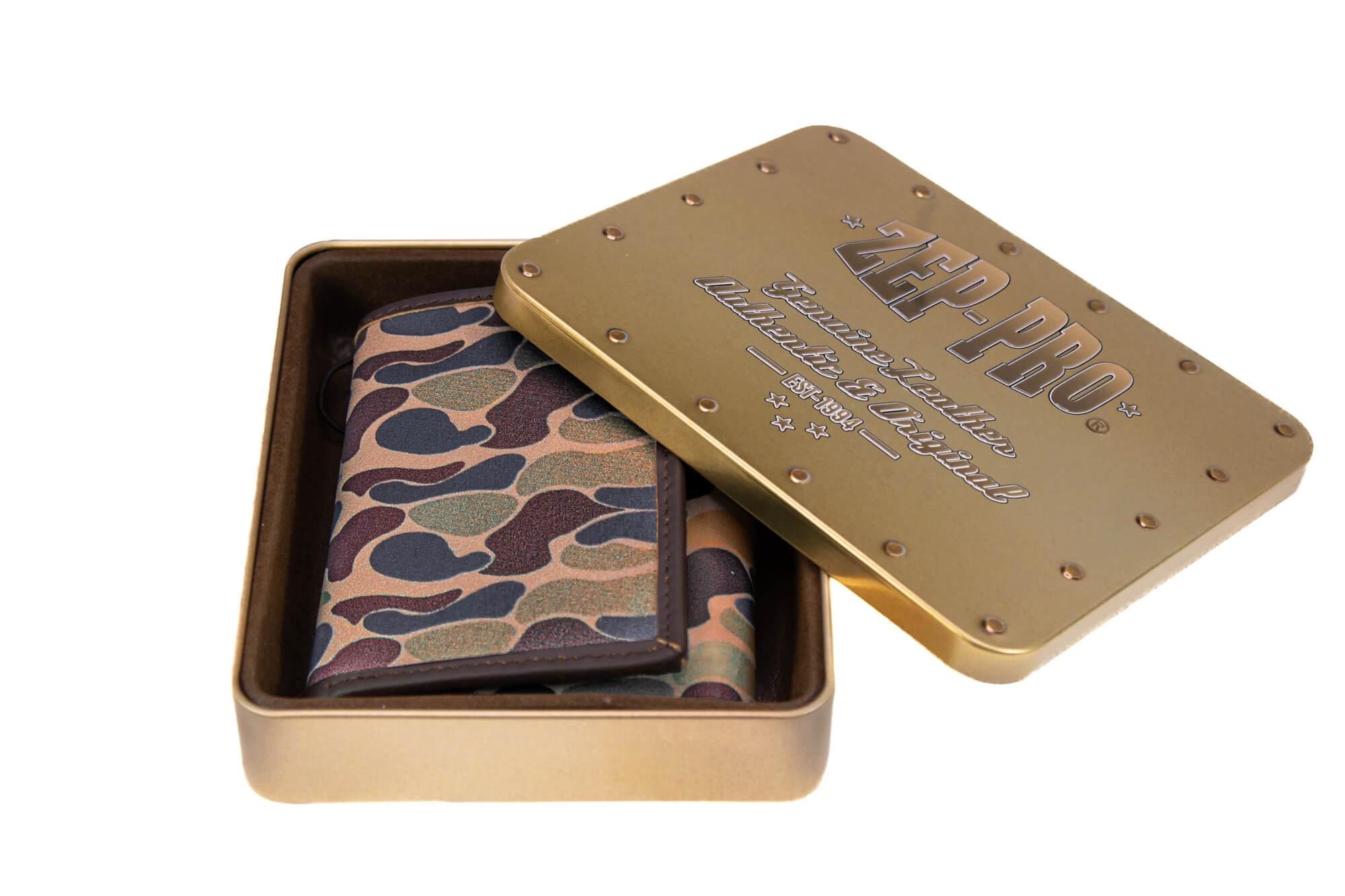 Mallard Men's Trifold Old School Camo Leather Wallet. Full Grain