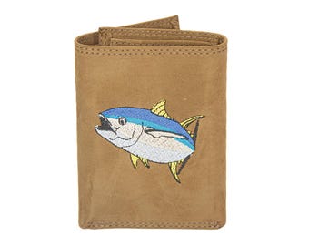 Tuna Fish Leather Wallet Brown or Black Leather Fishing Christmas