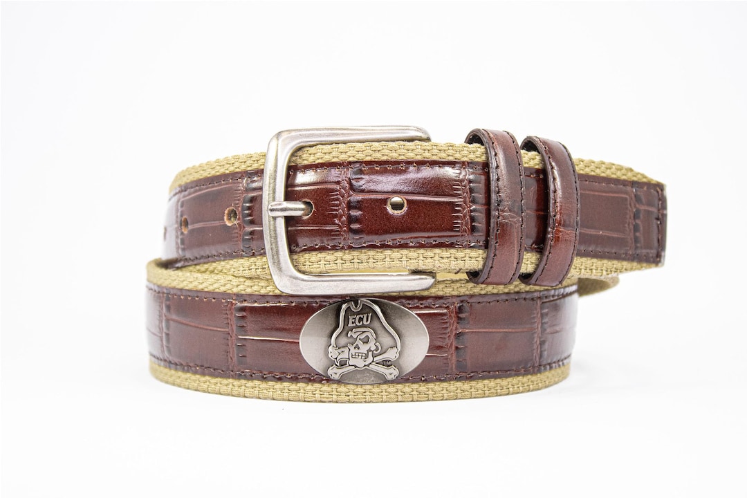 ECU Pirates Khaki Webbed Belt With Croc Leather Inlay | Collegiate ...