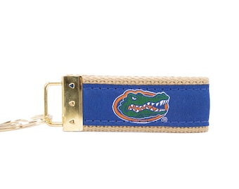 Llavero de cinta tejida de los Florida Gators. Llavero de la Universidad de Florida. Regalo de los UF Gators. Cierre y anilla de latón.