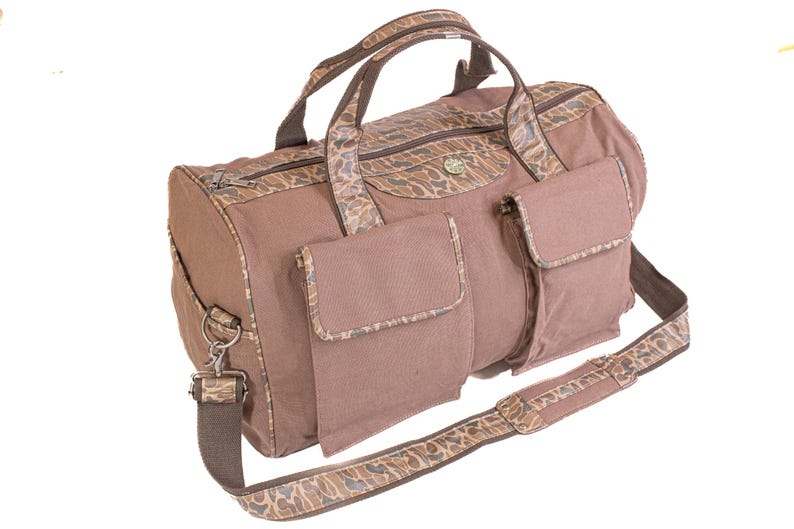 Shot Shell old school camo canvas weekender bag brown tan