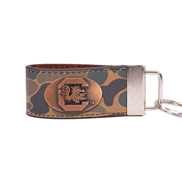 South Carolina Gamecocks Old School Camo Leather Loop Keychain.
