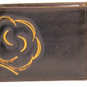 Cartera plegable de piel para hombre de Cotton Boll. Acabado de plena flor marrón bruñido con logotipo grande grabado