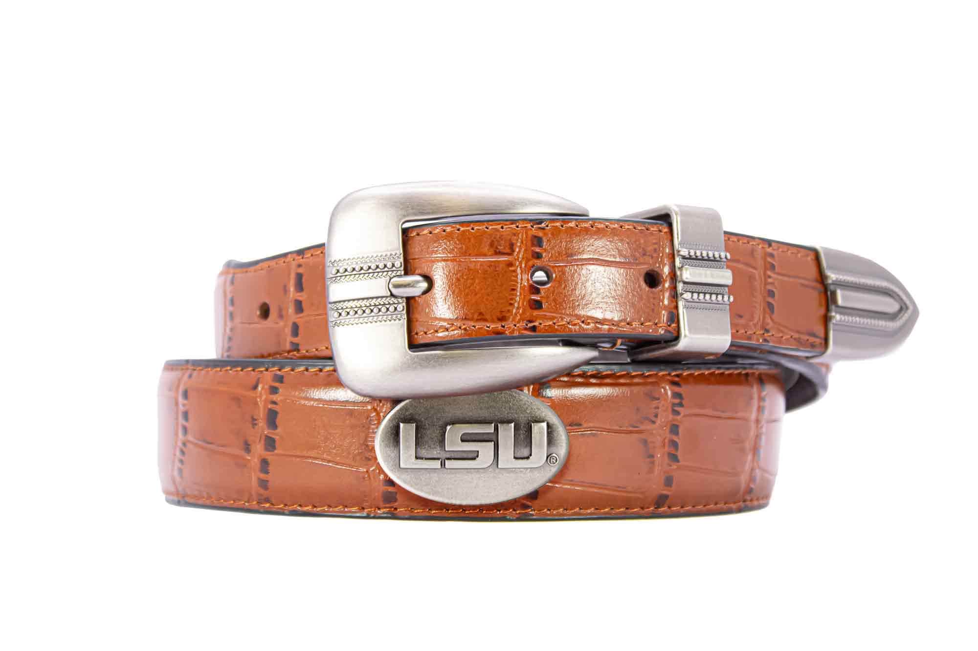 LSU Tigers Men's Dressy Leather Belt. LSU Gift. Tigers Merch. Croc